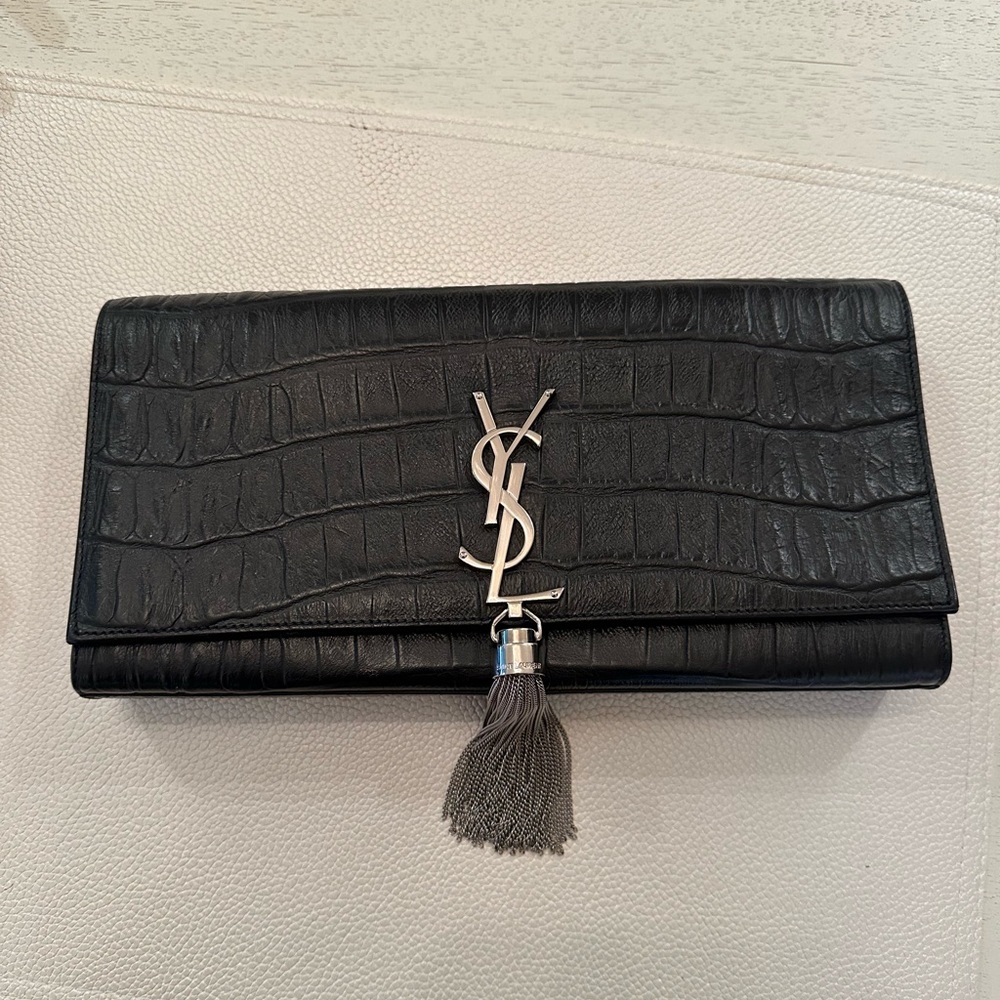 Saint Laurent YSL Tassel Croc Clutch Bag